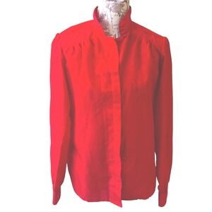 Vintage Ruggeri Pink red Button Front Shirt Blouse Size 14 Polyester Ruffle